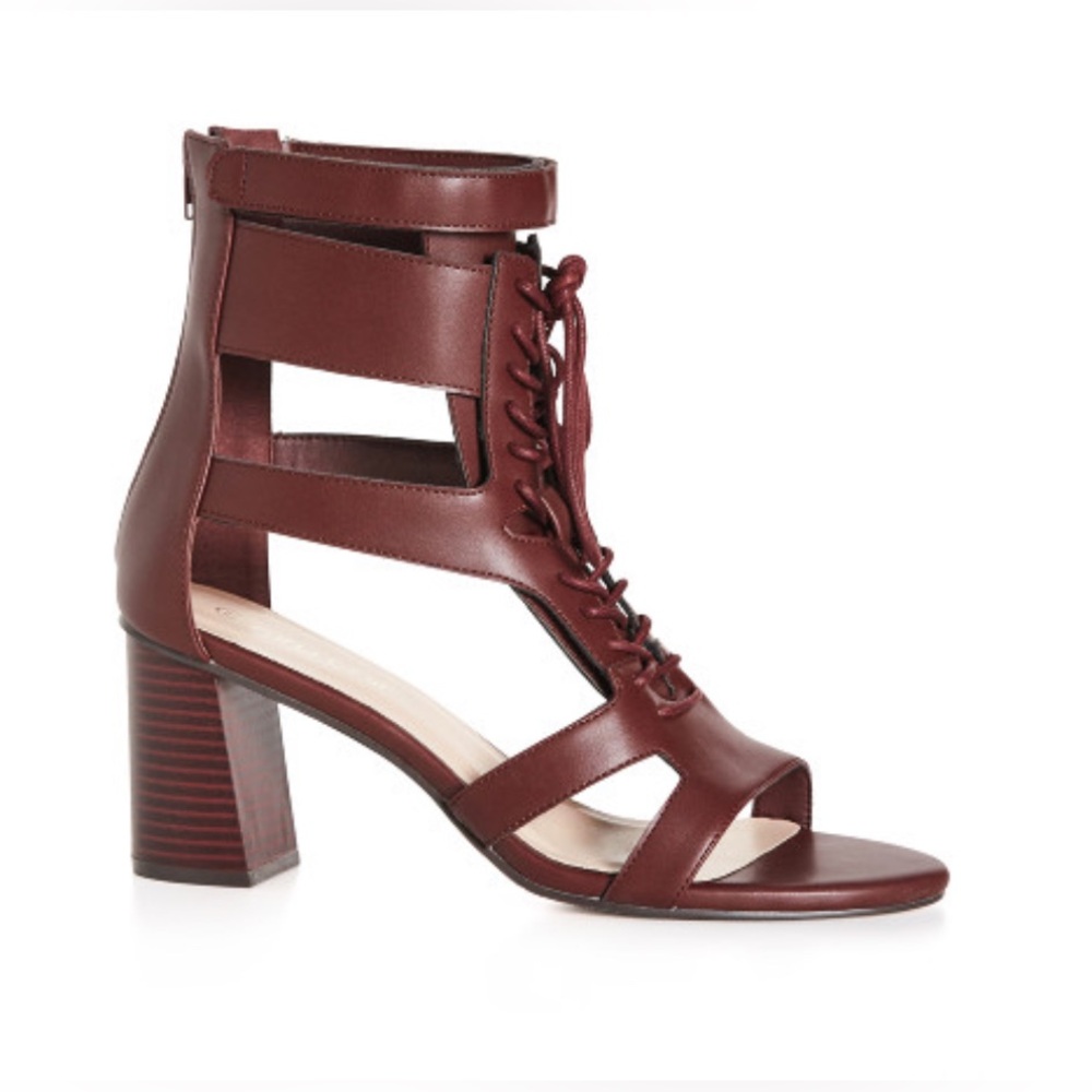 CITY CHIC WIDE FIT Attitude Lace Up Block Heel - brown